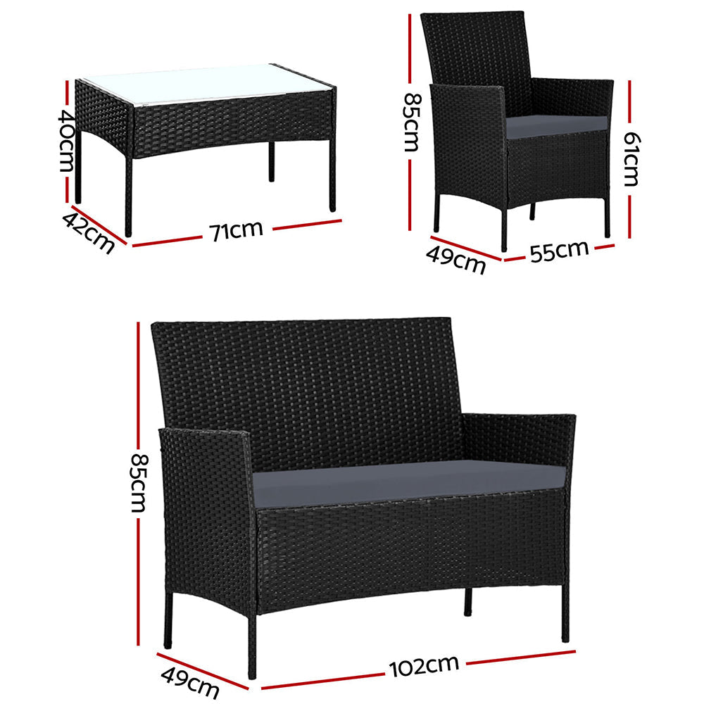 Toorak Luxury 4 Piece Lounge Setting With Storage Cover - Black
